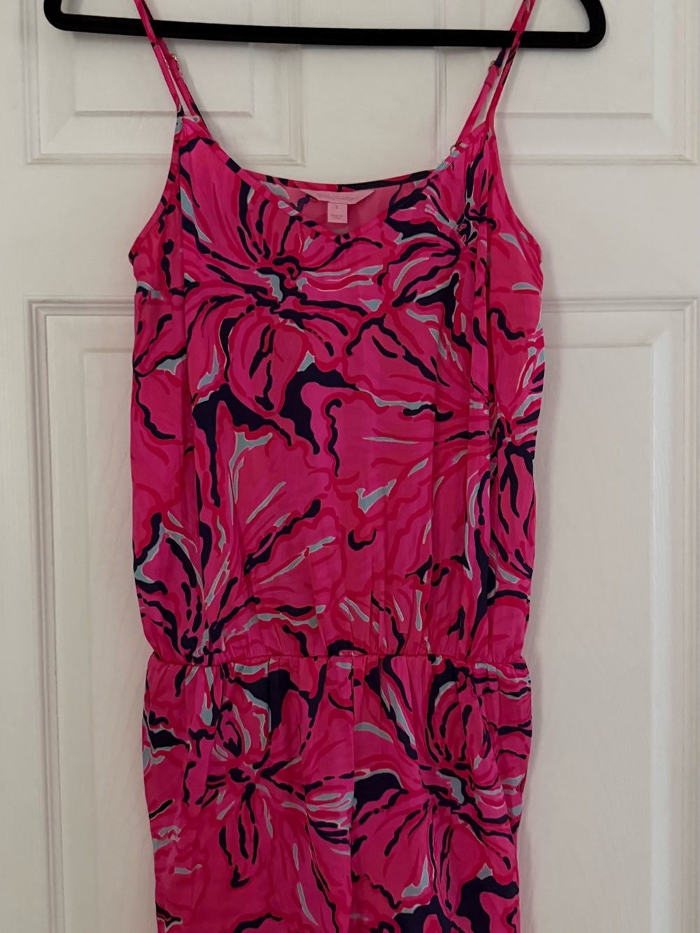 Lily Pulitzer Bright Pink Floral Print Spaghetti Strap Romper